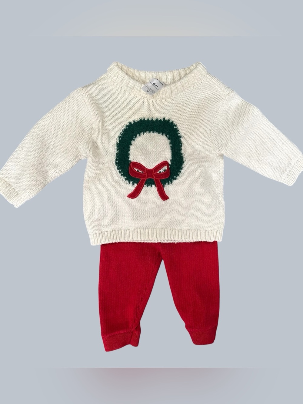 Carter’s Baby Holiday Wreath Sweater Set | Cream & Red | 6 mo